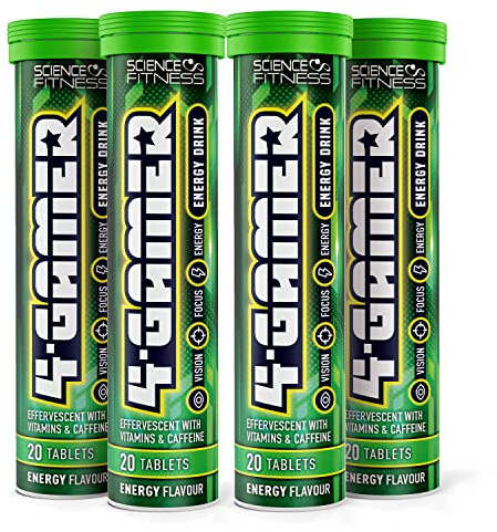 Gaming Supplement 4Gamer - Stimulants for Energy, Focus 7 Vision - Nootropic Brain Booster with Caffiene, Taurine & Vitamins (4 Tubes)