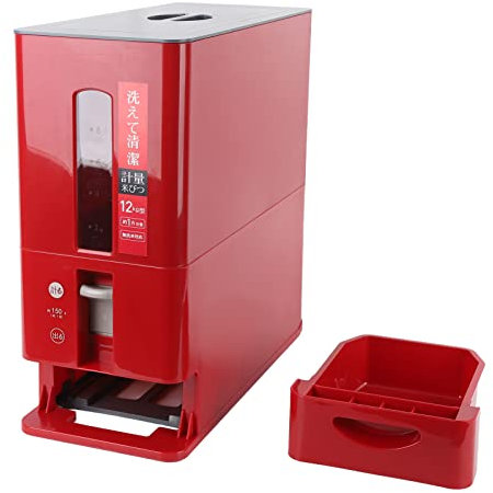Large Grain Container Storage, Tight Seal One Touch Control Household Cereal Dispenser Bucket Automatic Transparency for Cabinet (Red)