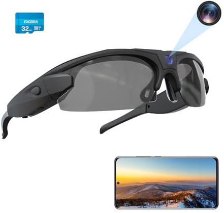RERBO Occhiali da sole con fotocamera, Full HD 1080P, lenti polarizzate con protezione UV, per esterni e viaggi