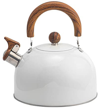 Uposao Bouilloire Sifflante en Acier Inoxydable 3L, Retro Théière Bouilloire avec Sifflet pour Cuisinière, Bouilloire Gaz, Poignée Résistante À La Chaleur, sans BPA, pour Toutes Les Cuisines, Blanc