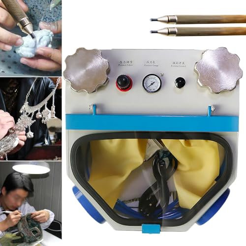 Sableuse à Deux Crayons pour enlever la Rouille des Surfaces de Bijoux, sableuse de Laboratoire avec Lampe LED + pédale de Commande + 2 gobelets en métal