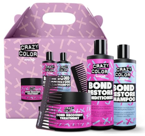 Crazy Color Bond Builder Kit de soin et shampooing pour cheveux secs, abîmés, décolorés, colorés, cassés, bouclés ou crépus. Végétalien et sans sulfate.
