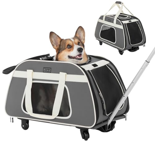 Petsfit hundvagn, djurbärare på hjul med teleskophandtag, bärbar stor hund/kattbärare resväska med hjul