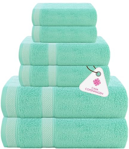 Casa Copenhagen 6-teiliges Badehandtuch-Geschenkset, 600 g/m²,Aquablau | Solitaire 100 % ägyptische Baumwolle – 2 Badetücher, 2 Handtücher, 2 Waschhandschuhe (Geschenkset für Damen & Herren)