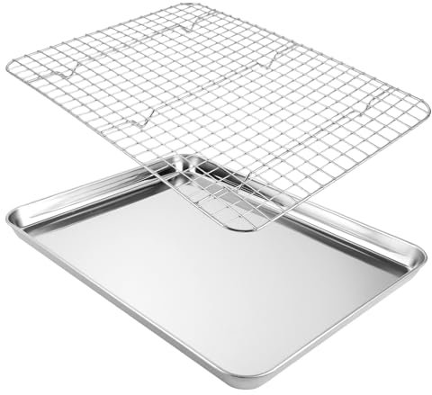 VIDETOL Edelstahl Backblech mit Abkühlgitter, 40,5 x 30,5 x 2,5 cm Ofenblech Groß, Kuchenblech Rechteckige für Backen und Kochen