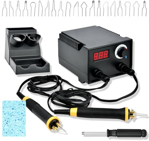 100W Lötkolben set Professionelle Doppelstift Brandmalerei: Soldering Iron mit 20Tlg Spitz und Zwei Stift, Holzbrenner Brennkolben Brandmalstation Brandmalgeräte, Temperatur Einstellbar 0-600°C
