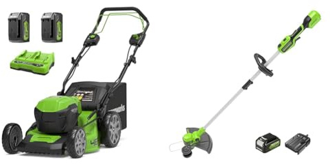 Greenworks 2x24V Tondeuse à Gazon sans Fil Autopropulsée Pelouses Jusqu'à 480m² & 24V Coupe Bordure sans Fil avec Roue pour Moyens Jardins, Largeur Coupe 33 cm
