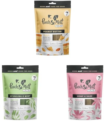 Pooch & Mutt - Mini Dental Stick (Grain Free), Variety Set of Small Dental Sticks, Pack of 3x200g