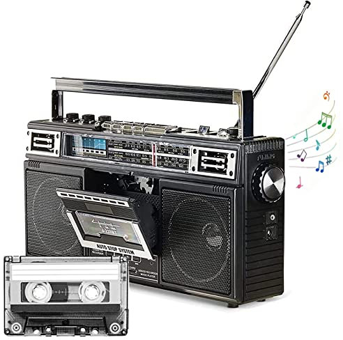 Magnétophone cassette rétro Bluetooth Boombox, haut-parleur intégré et prise en charge d'entrée SD/USB, style classique des années 80 avec technologie moderne