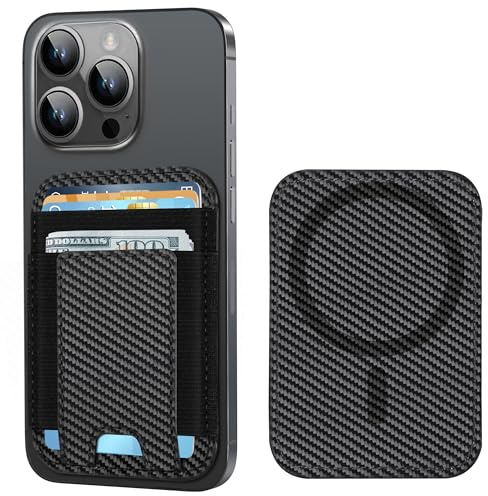 for Magsafe Wallet, Strongest Magnetic Wallet, for iPhone Walle t Magsafe with 2 Card Slots, Magnetic Card Holder for iPhone 17/16/15/14/13/12 Series, Vegan Leather, Fit 7 Cards, Black Carbon Fiber