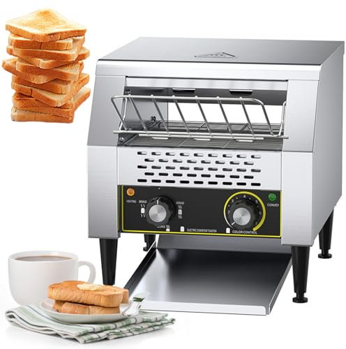 XNYXLPP Tostadora Comercial Transportador de 600 rebanadas/Hora Tostadora de Restaurante Tostadora Industrial de encimera Tostadora transportadora de Acero Inoxidable (2800W)