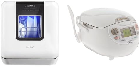 COMFEE' Countertop Dishwasher Bundle with Zojirushi 5-1/2-Cup Neuro Fuzzy Rice Cooker, White