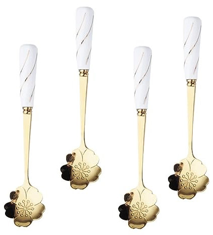 WATIIFUFU 4stücke Teiliges Edelstahl-blütenlöffel Mit Keramikgriff Feine Verarbeitung Vielseitig Verwendbar Als Eis Dessertlöffel Elegant Und Praktisch Für Zuhause Und Gastronomie