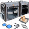Lekeinchi 2-in-1 Cat,Dog Carrier for Small Medium Large Pets up to 35 Lbs, (17.7*2)*16.5*13 Car Travel Carrier with Litter Tray, Bowl and Locking Zipper (Grey)
