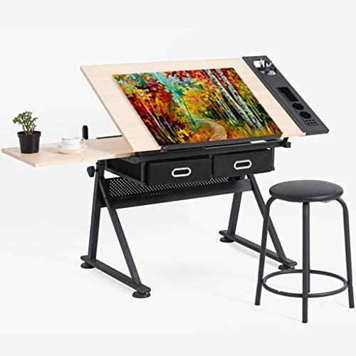 ABBNIA Zeichentische Höhenverstellbarer Zeichentisch Neigbarer Basteltisch Mit Stauraum Ahornplatte Kunsttisch Für Den Home-Office-Zeichentisch