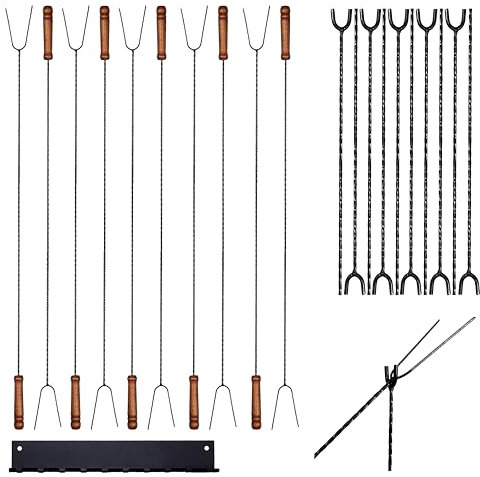 Grillspieß 10er Set 100cm lang, Zubehör Set, Aufhänger, Lagerfeuer-Spieße
