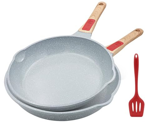 AIKENBBKK Keramikpfanne, 3-teiliges Pfannenset 26/28 cm mit abnehmbarem Griff, Bratpfannen Set mit Keramikbeschichtung, Backofenfest-Blau