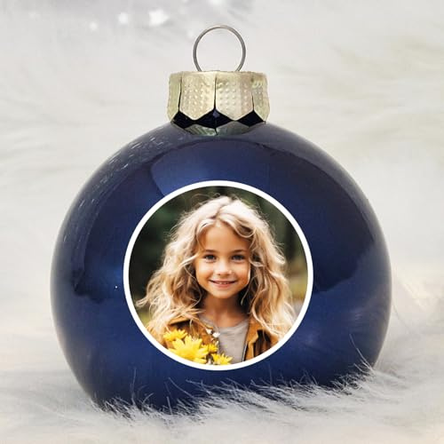 Deine personalisierte Weihnachtskugel | Christbaumkugel mit eigenem Foto und individuellem Wunschnamen, Echtglas 8 cm (06_Blau, 1 Seitig (Nur Foto))