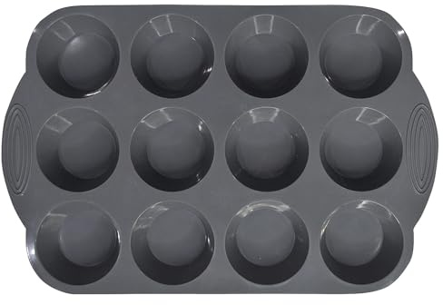 Muffin Tray 12 Cup Silicone Yorkshire Pudding Tray, Muffin tin, Non-Stick Muffin Cupcake Tin for Muffins Cupcakes or Yorkshire Puddings, Bakeware 33 x 22 x 3 cm (Grey)