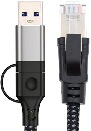 xiwai Câble combo USB type A et type C USB-C vers connecteur URJ45 - Câble Ethernet à connexion directe - 1000 Mbps - Réseau Gigabit LAN