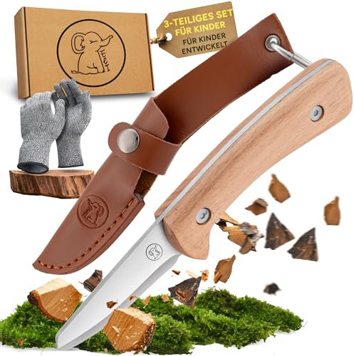 Eli Couteau de sculpture pour enfants à partir de 8 ans - Kit de qualité supérieure avec étui en cuir et gants résistants aux coupures