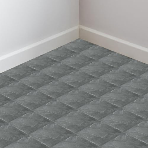 Vkechh PVC Bodenbelag Selbstklebend Vinylboden Quadratisch vinyl bodenbelag selbstklebend rutschfest, wasserfest, schwer entflammbar 4 m²/44 Fliesen, Grau Marmor