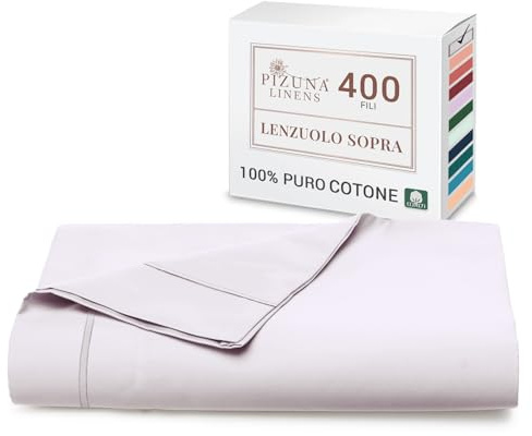 Pizuna Lenzuolo sopra Cotone 270x310 cm Lilla 400 fili trama Sateen 1 Pz | Lenzuolo sopra 100% cotone a fiocco lungo, trama sateen, 270x310 cm, colore Lilla Chiaro, 400 fili, 1 pezzo