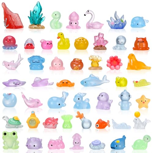 50 Pcs Mini Resin Animals, 50 Styles Tiny Resin Animals Figurines Miniature Bulk Little Small Animal Figures for Micro Fairy Garden Landscape Accessories Dollhouse Hide Crafts Aquarium Decor