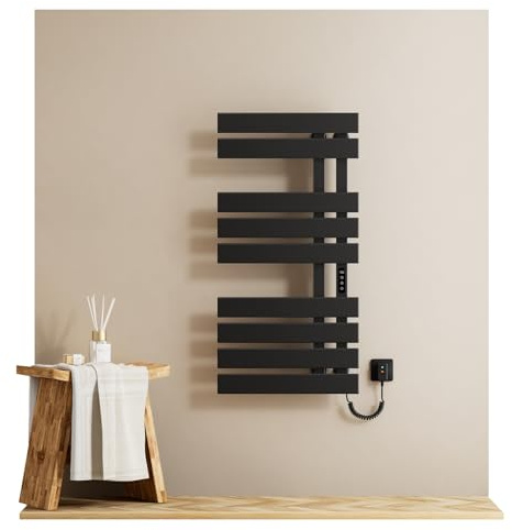 EMKE Toallero Electrico Baño 1000 x 500 mm, Lado Derecho,Negro | Radiador toallero eléctrico, 320W,Control de Temperatura Inteligente,Calienta Toallas Baño Electrico