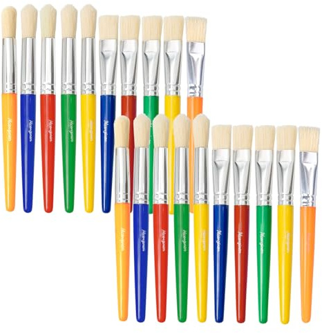 Mcenzinen 20Pcs Kids Paint Brushes Set for Watercolor, Acrylic & DIY Crafts | Children‘s Washable Round & Flat Art Brushes Perfect for School Painting & Home Crafts