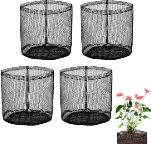 4pcs Aquatic Plant Grow Bags, 7.3x7.3in Reusable Breathable Seed Starter Bags PVC Pond Basket Seedling Pots Container Plants Pouch for Water Lily Vegetables Fruits Flowers Saplings Potato (Black)