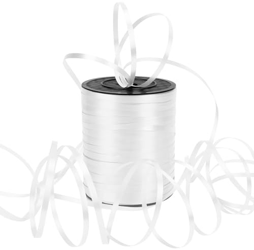 Dooozy 548 M/ 600 Yards Ringelband Geschenkband Set, 5MM Geschenkbänder für Geburtstag Luftballons Hochzeit Geschenkverpackung Florist Luftballon Schleifen und Saisonale Deko(Weiß)