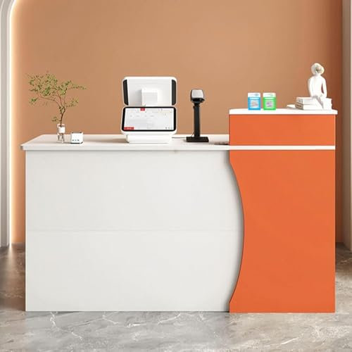 Abschließbarer Empfangstresen mit Schubladen, stilvoller Empfangstresen für Büro und Einzelhandel, Kassentisch aus Holz, 120 cm (47,2 Zoll) Orange, perfekt für Bekleidungsgeschäfte und Lobby