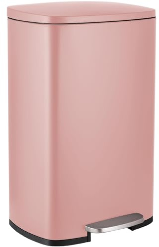 LIFERUN Mülleimer 50l aus Edelstahl, Abfalleimer, Rosa | Großer Treteimer mit Deckel, Soft-Close Tretmülleimer, Abnehmbarer Inneneimer, Geruch isolieren, für Küche, Badezimmer, Büro