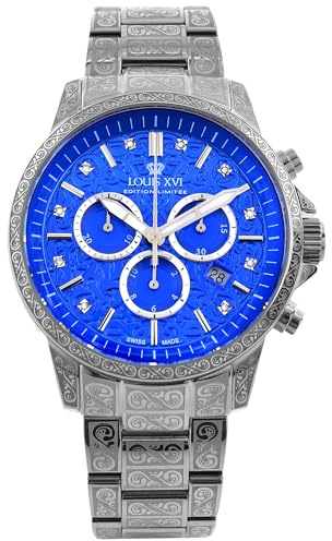 LOUIS XVI Palais Royale 2.0 1827 - Ø 43 mm - Herren Uhr - Wasserdicht - Armband Silber - Zifferblatt Ocean Blue mit Diamanten - Schweizer Quarzwerk