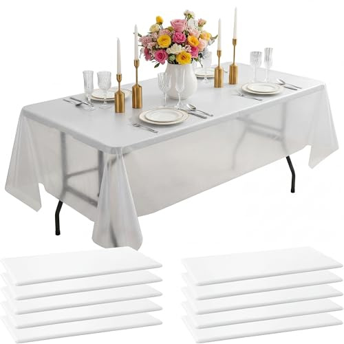 10 stycken bordsduk för engångsbruk vit: 137 x 274 cm vattentät PEVA-bordsduk för bankett bröllop fest catering jul familjefester