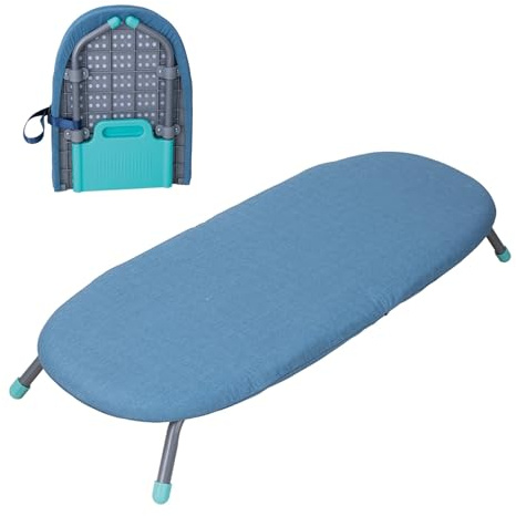 Mesa Planchar Plegable Portátil con Acollador, Tabla de Planchar Pequeña y Compacta, Ideal para Viajes en Casa(Blue)