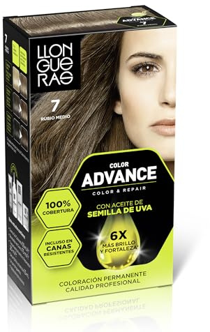 Llongueras Color Advance Tinte Pelo Mujer - Tono 7 Rubio Medio | Coloración Permanente, 100% Cobertura Incluso En Canas Resistentes, Calidad Profesional, 6 veces más brillo y fortaleza