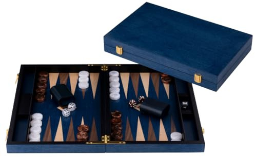 Engelhart -250554 - backgammon i trä 15 tum (38 cm) lyxig bribriar valnöt - öppen 48 × 38 cm – brun/vit – tärningar och glas – klassiskt spel