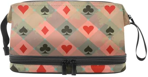 VAPOKF Poker Car Hearts Diamonds Clubs Spades Pattern Cosmetic Bag for Women and Girls, Travel Toiletry Bag Makeup Handy Pouch Organizer Bag with Brush Compartment