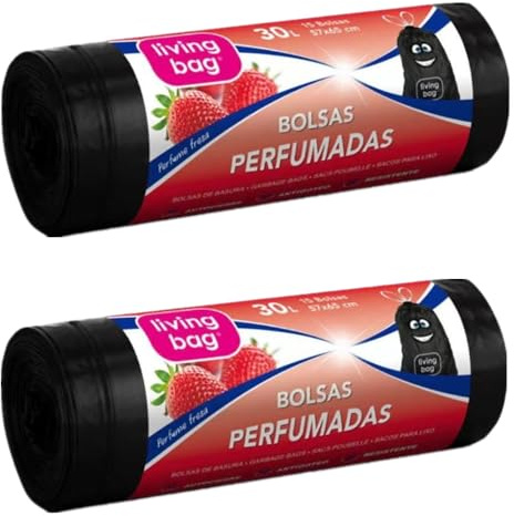 Bolsas de Basura Perfumadas, Resistentes Antigoteo, 30L, 57x65cm, Negro, Pack de 2 Rollos con 30 Bolsas