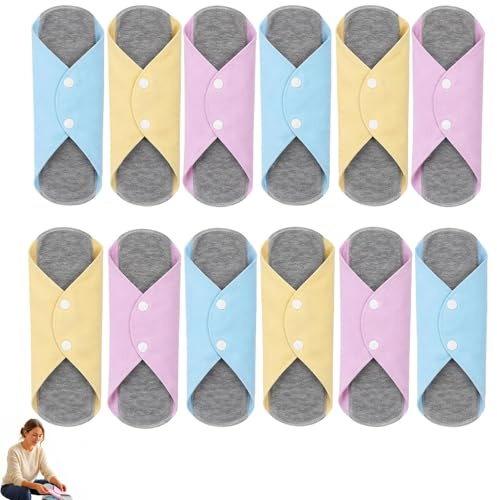12pcs Enroush Pads for Women, Reusable Sanitary Pads, Reusable Period Pads, Comfortable Fabric for Daily Use, Set of 12 Pads with 23x18.5 cm Dimensions