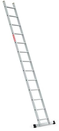 BAULICH - Escalera Profesional de Aluminio de Apoyo, 13 Peldaños, para Trabajos de Reforma, Servicio y Técnicos, Peldaños Estriados, Pies Antideslizantes, Gancho, hasta 150 kg, 5,5 kg, Plateada