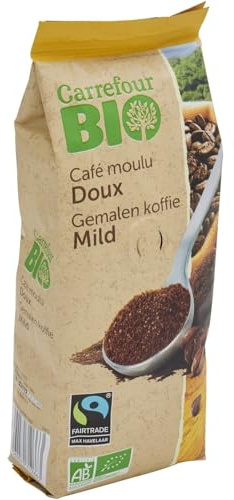Café Moulu 100% Arabica Doux Bio et Équitable 250g torréfié en France, sachet avec valve pour préserver les arômes, agriculture biologique et commerce équitable - Lot de 3
