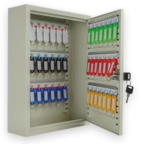 Hausen Lockable Key Cabinet 42 Keys Heavy Duty Steel Key Storage Box with 42 Key Tags, Secure Lockable Wall Mounted Key Safe