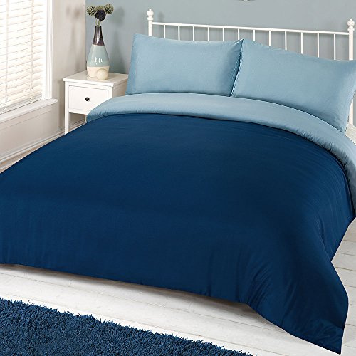 Brentfords Double Duvet Set, Ultra Soft Warm Luxurious Plain Dyed Reversible Quilt Duvet Cover Microfibre Double Bedding Set with 2 Pillowcases, Navy/Blue