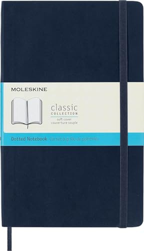 Moleskine Klassisk prickig pappersanteckningsbok, mjukt omslag och elastisk stängningsjournal, färg safirblå, storlek stor 13 x 21 A5, 192 sidor