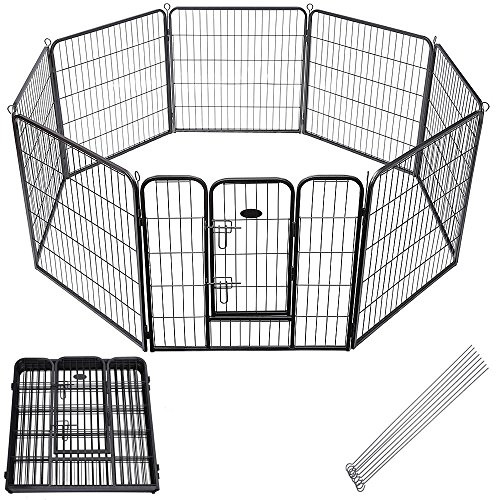 Melko Welpenauslauf Freilaufgehege für Hunde 8 Elemente je 80x100 cm Grau | stabiler Hammerschlaglack, keine scharfen Kanten, flexible Aufstellvarianten, Ø max. 240 cm, inkl. Montagematerial