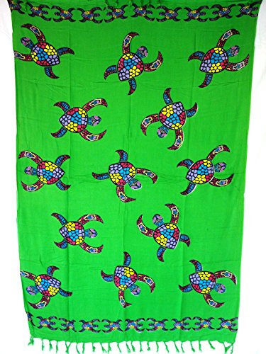 Sarong Pareo Wickelrock Strandtuch Tuch zum Binden Wasserschildkröte grün/große Auswahl schönste Farben/Sauna-Tuch Wickelkleid Schal Wickeltuch Bademode Freizeitmode Sommermode/aus 100% Viskose