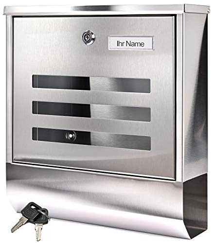Verda Personalisierter Briefkasten mit Zeitungsfach mit Namensschild Edelstahl Postkasten, Designer Wandbriefkasten, 2X Schlüssel Wetterfest, 3 Sichtfenster, Silber SN3670